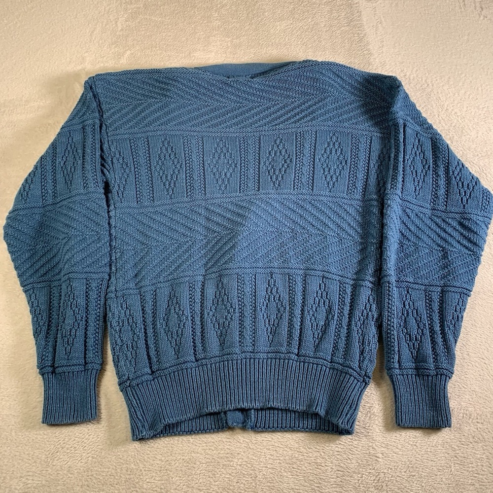 Vintage Cambridge Classics Cardigan Sweater Mens Medium Blue Knit Casual Grandpa - Picture 6 of 6